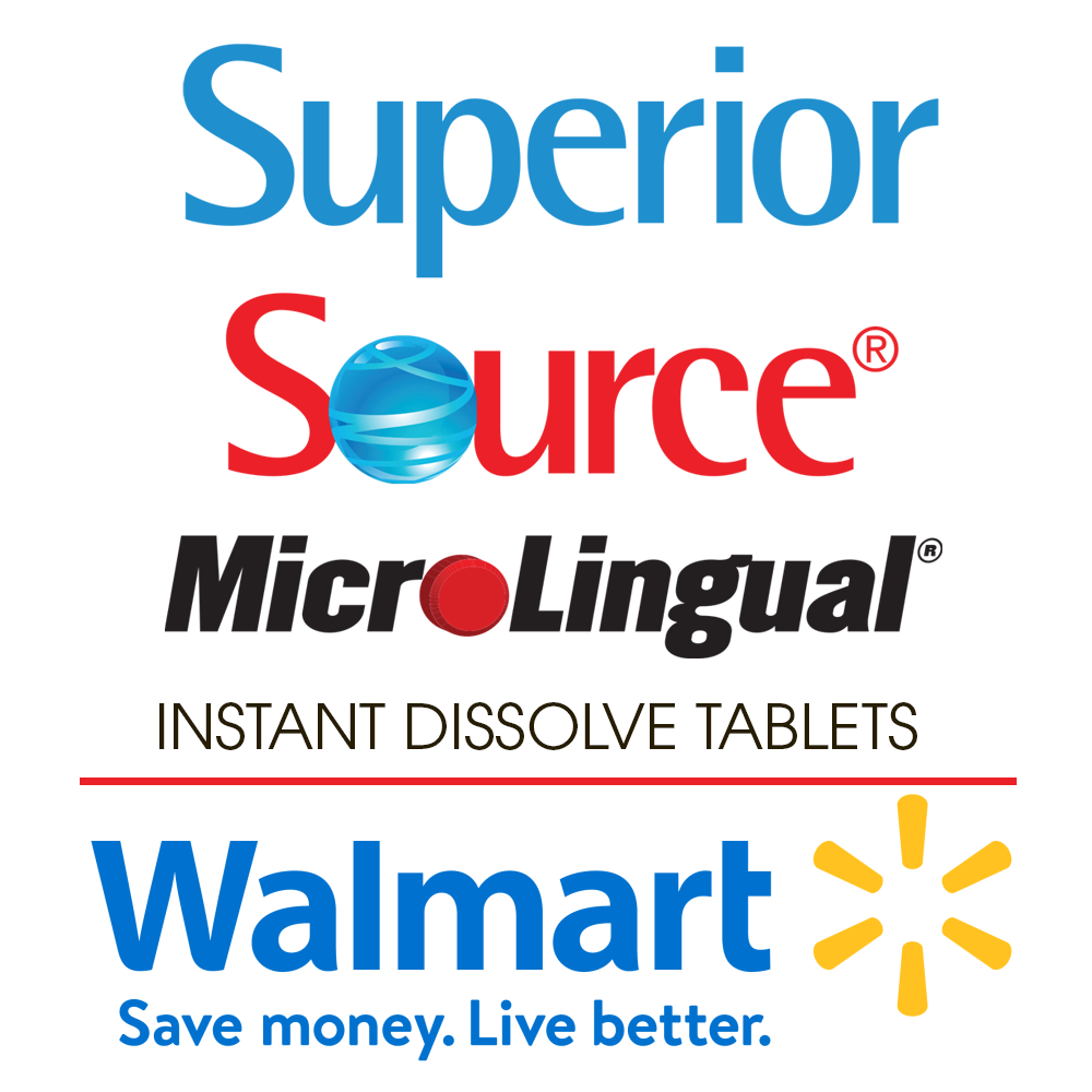 Superior Source MicroLingual Instant Dissolve Tablets logo and Walmart logo with the slogan "Save money. Live better." Perfect for summer self-care, these supplements help you shine brighter every day.